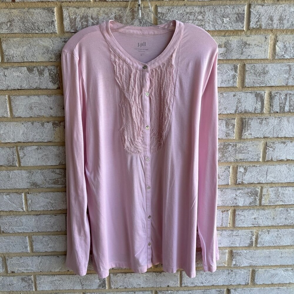 J. Jill Long Sleeve Chiffon Bib Button Up Tunic Blouse Women's Size XL.